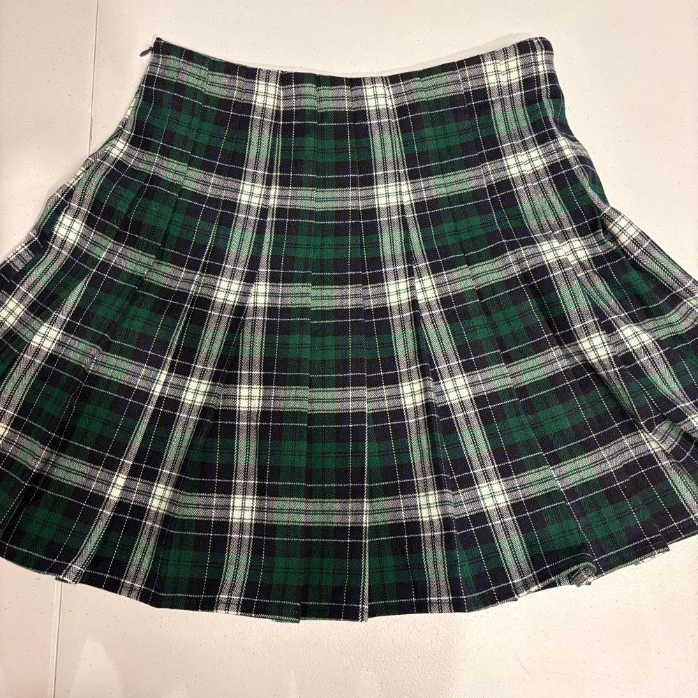 Brandy Melville Green and Blue A-Line Pleated Skirt